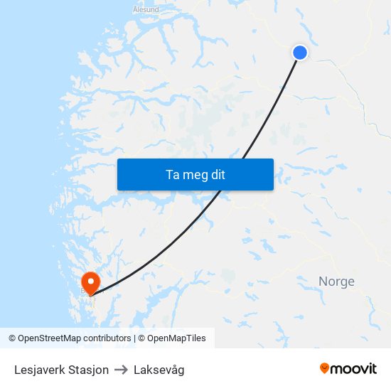 Lesjaverk Stasjon to Laksevåg map