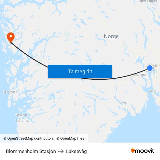 Blommenholm Stasjon to Laksevåg map