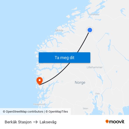 Berkåk Stasjon to Laksevåg map