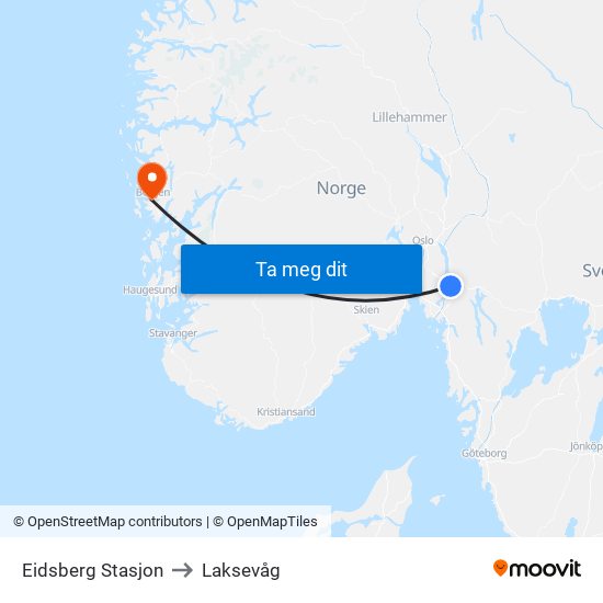 Eidsberg Stasjon to Laksevåg map