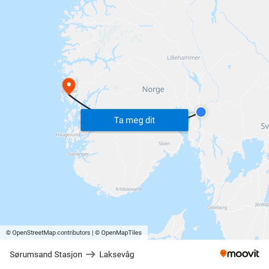Sørumsand Stasjon to Laksevåg map