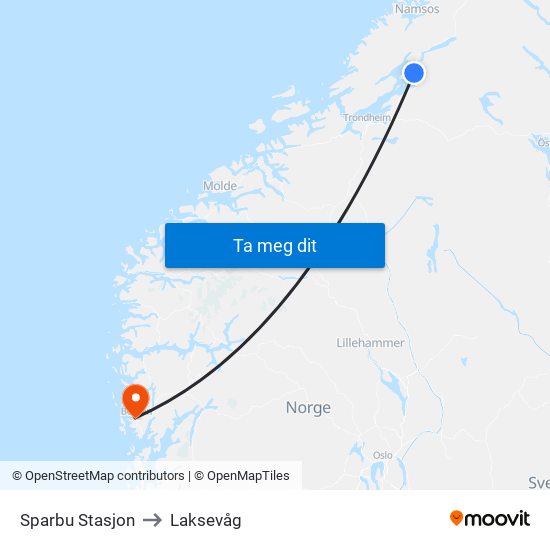 Sparbu Stasjon to Laksevåg map