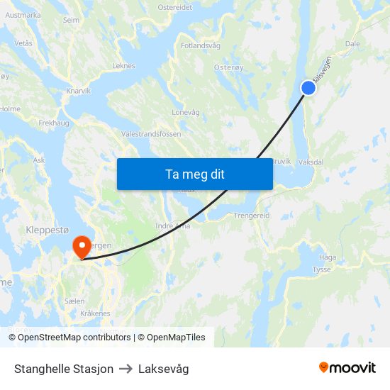 Stanghelle Stasjon to Laksevåg map