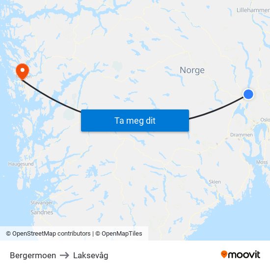 Bergermoen to Laksevåg map