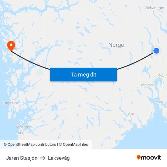 Jaren Stasjon to Laksevåg map