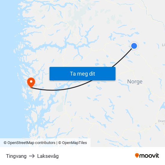 Tingvang to Laksevåg map
