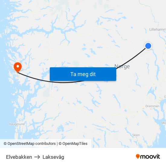 Elvebakken to Laksevåg map