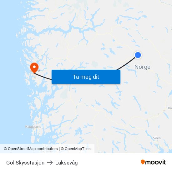 Gol Skysstasjon to Laksevåg map