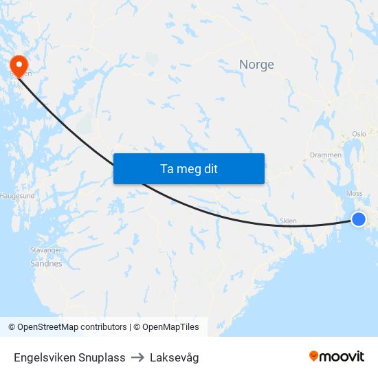 Engelsviken Snuplass to Laksevåg map