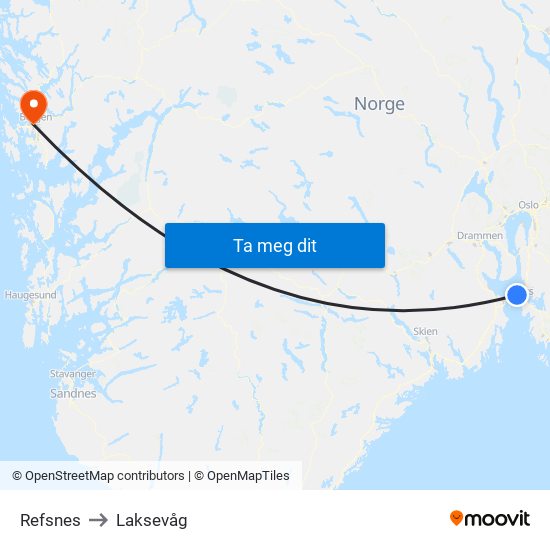 Refsnes to Laksevåg map