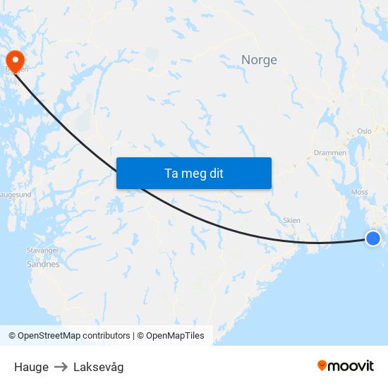 Hauge to Laksevåg map