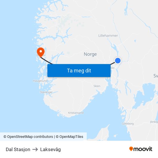 Dal Stasjon to Laksevåg map