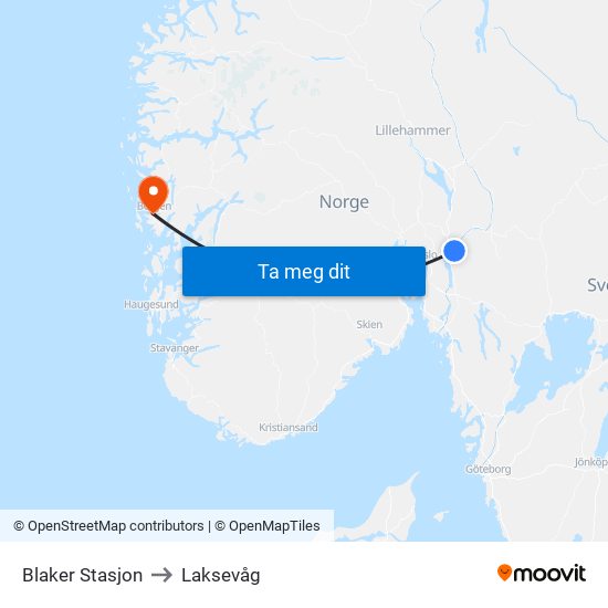 Blaker Stasjon to Laksevåg map