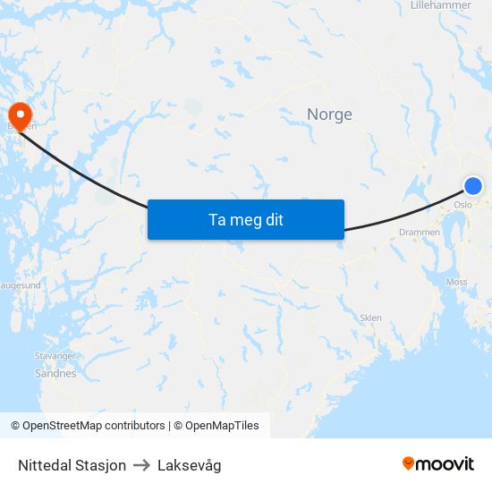 Nittedal Stasjon to Laksevåg map