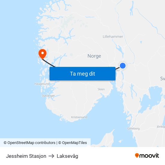 Jessheim Stasjon to Laksevåg map
