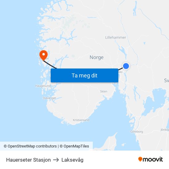 Hauerseter Stasjon to Laksevåg map