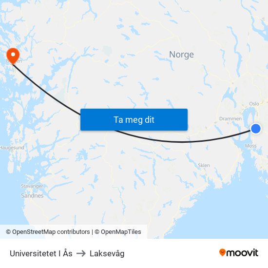 Universitetet I Ås to Laksevåg map