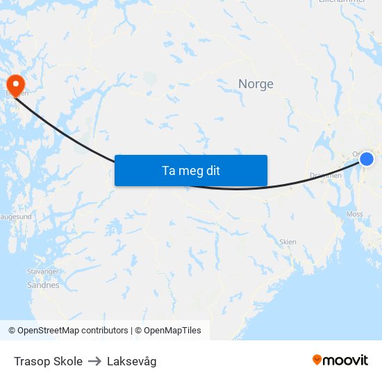 Trasop Skole to Laksevåg map