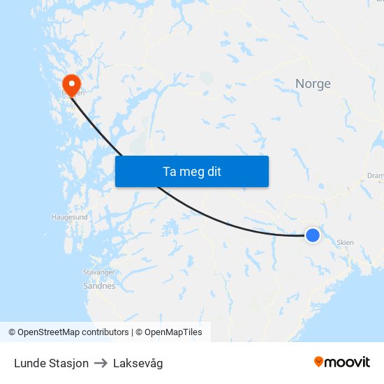 Lunde Stasjon to Laksevåg map