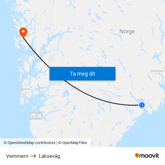 Vemmern to Laksevåg map