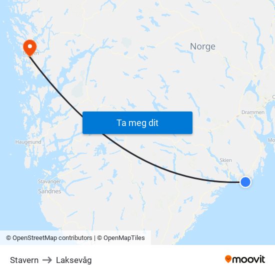 Stavern to Laksevåg map