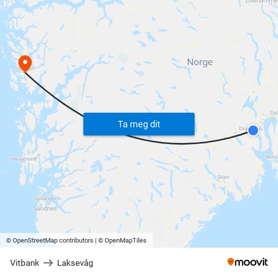 Vitbank to Laksevåg map