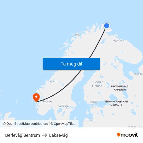 Berlevåg Sentrum to Laksevåg map