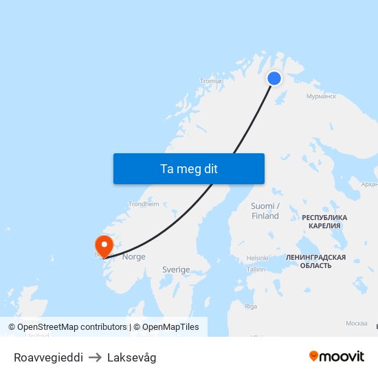 Roavvegieddi to Laksevåg map