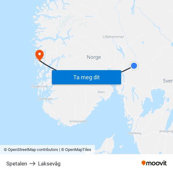 Spetalen to Laksevåg map