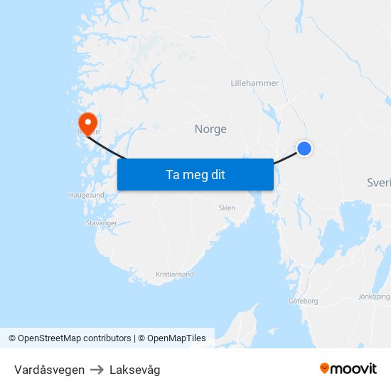 Vardåsvegen to Laksevåg map