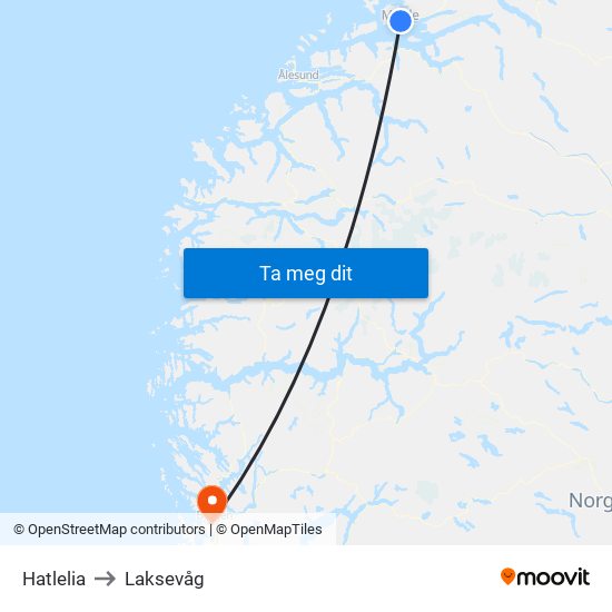 Hatlelia to Laksevåg map