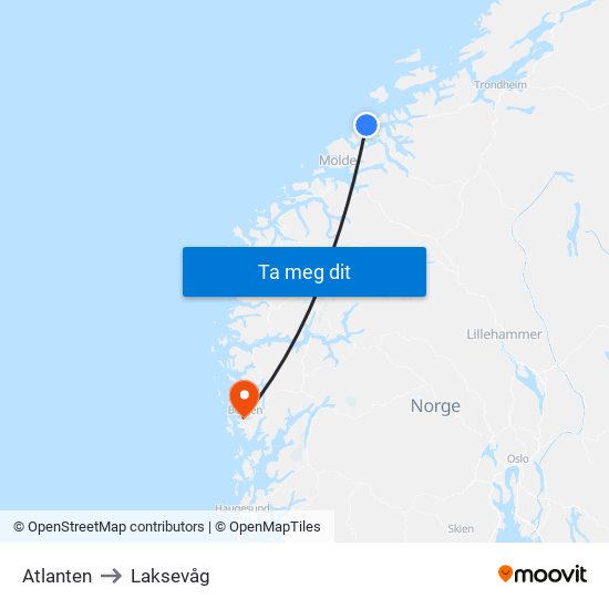 Atlanten to Laksevåg map