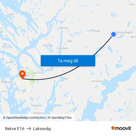 Rekve E16 to Laksevåg map