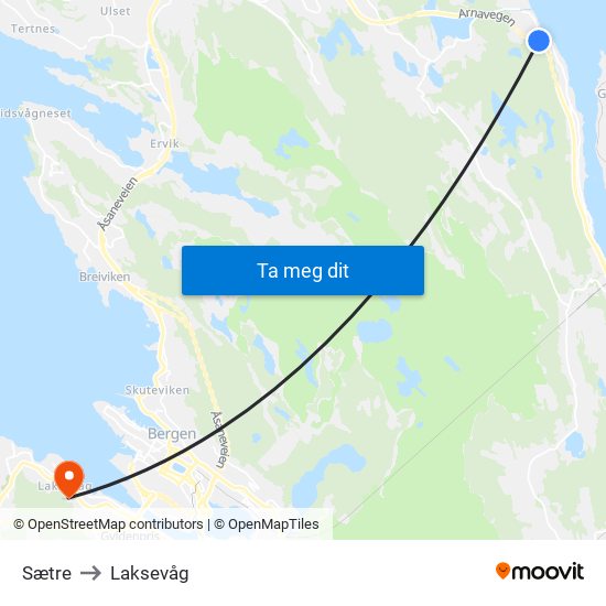 Sætre to Laksevåg map