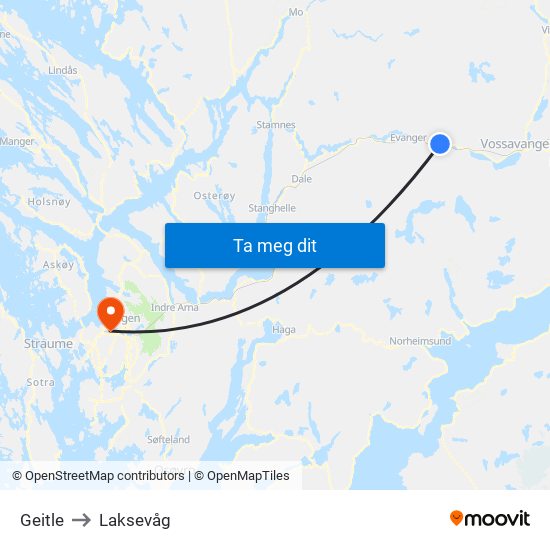 Geitle to Laksevåg map