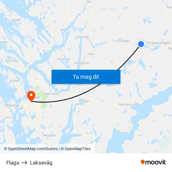 Flaga to Laksevåg map