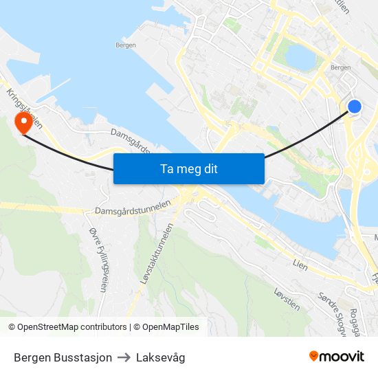 Bergen Busstasjon to Laksevåg map