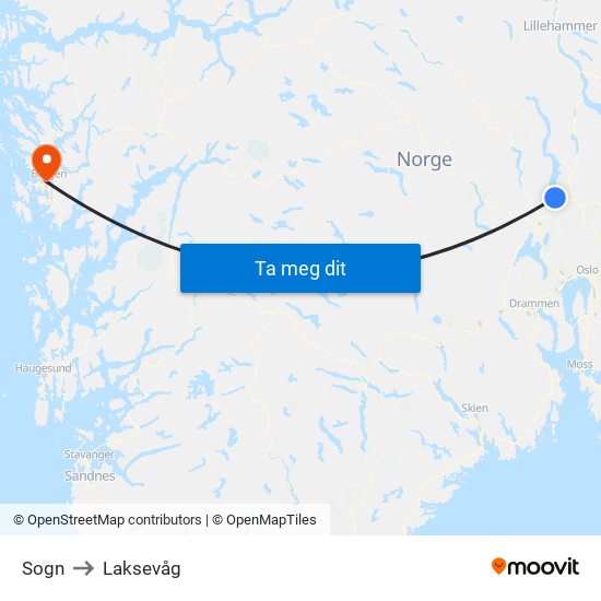 Sogn to Laksevåg map