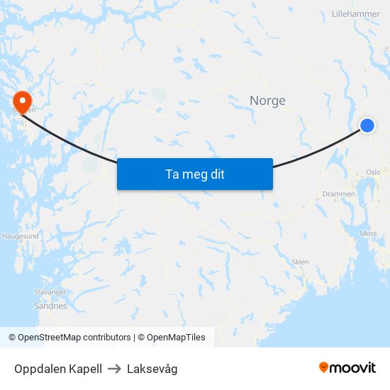 Oppdalen Kapell to Laksevåg map