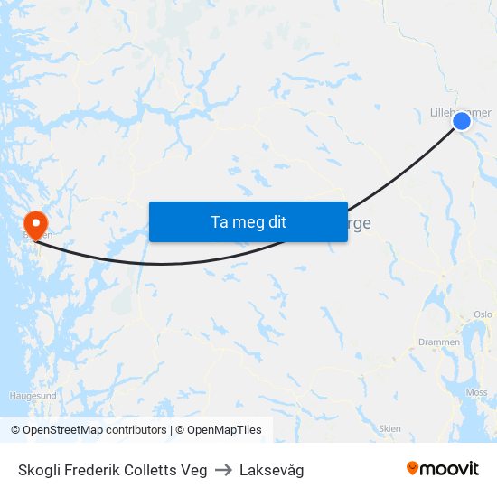 Skogli Frederik Colletts Veg to Laksevåg map