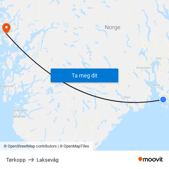 Tørkopp to Laksevåg map