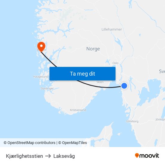 Kjærlighetsstien to Laksevåg map