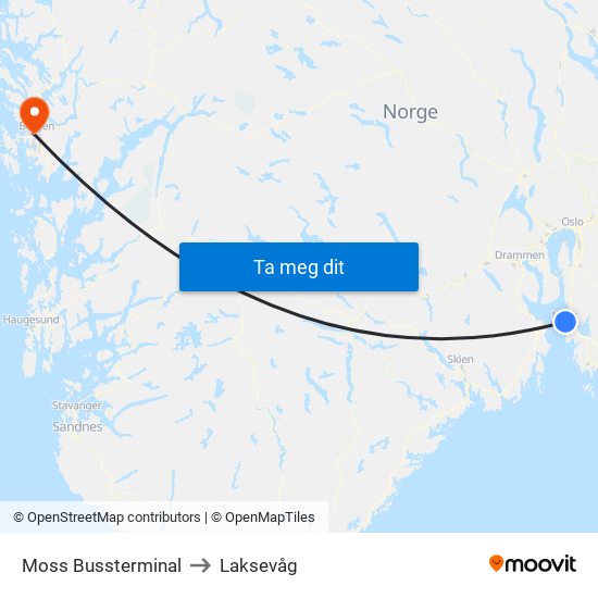 Moss Bussterminal to Laksevåg map