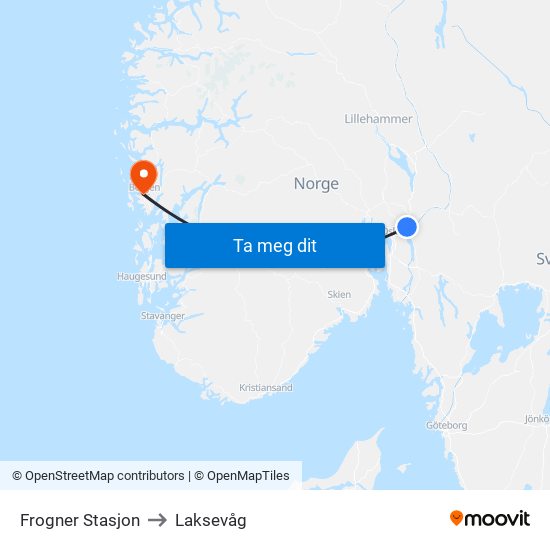 Frogner Stasjon to Laksevåg map