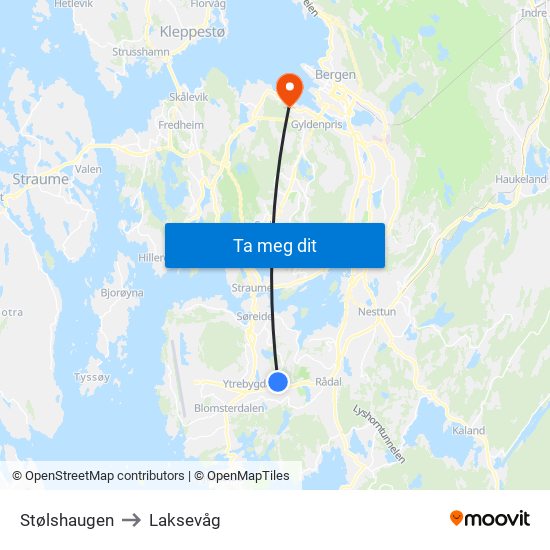 Stølshaugen to Laksevåg map