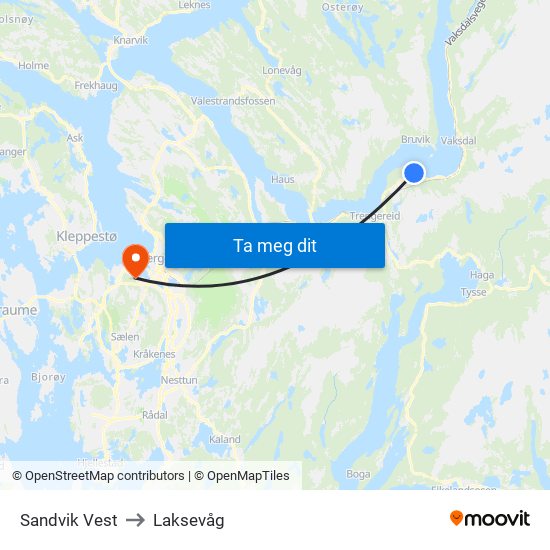 Sandvik Vest to Laksevåg map