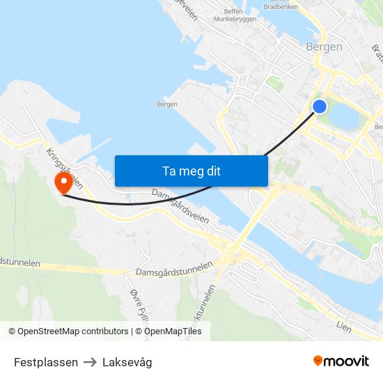 Festplassen to Laksevåg map