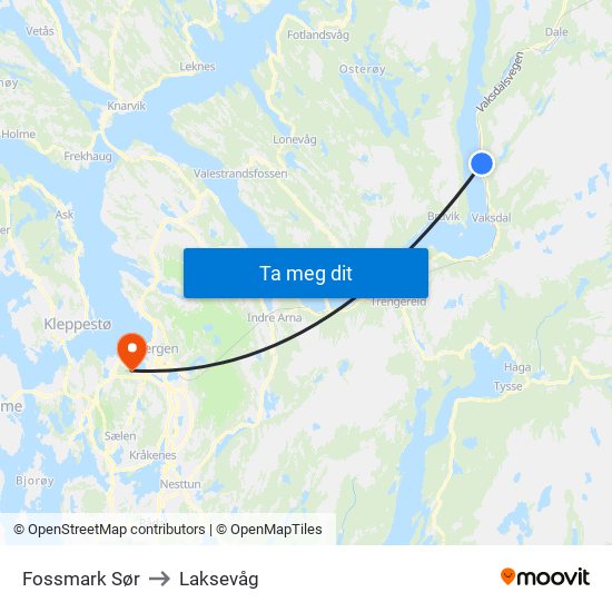 Fossmark Sør to Laksevåg map