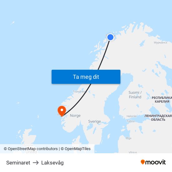Seminaret to Laksevåg map
