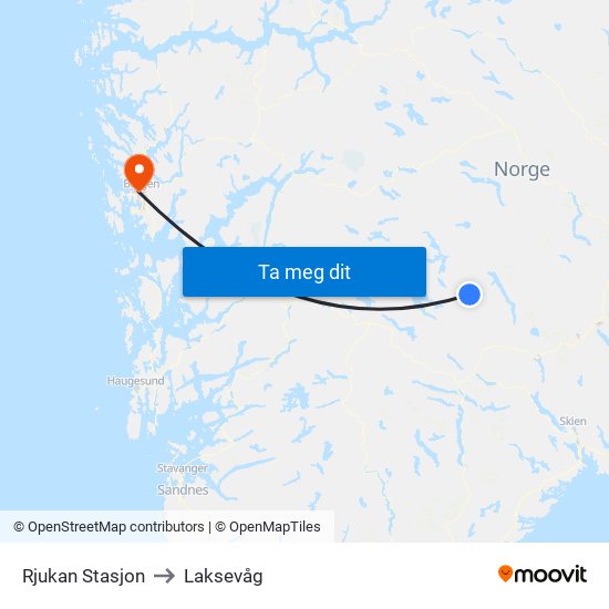 Rjukan Stasjon to Laksevåg map